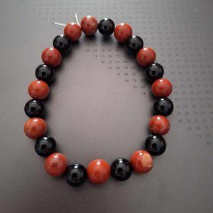 Black Onyx and Red Jasper Stretch Bracelet